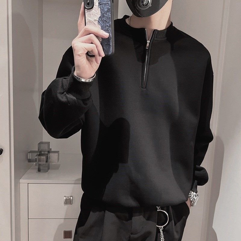 Streetwear Brand Niche - Hoodie Pria Kerah Tinggi Setengah Resleting
