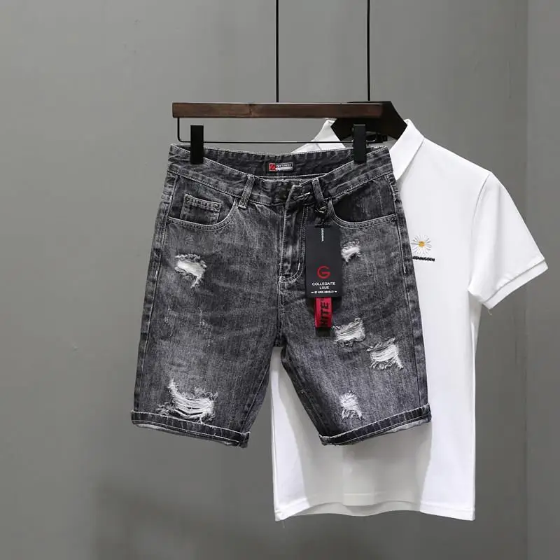 Streetwear Brand Shorts - Celana Jeans pendek pria sobek hitam