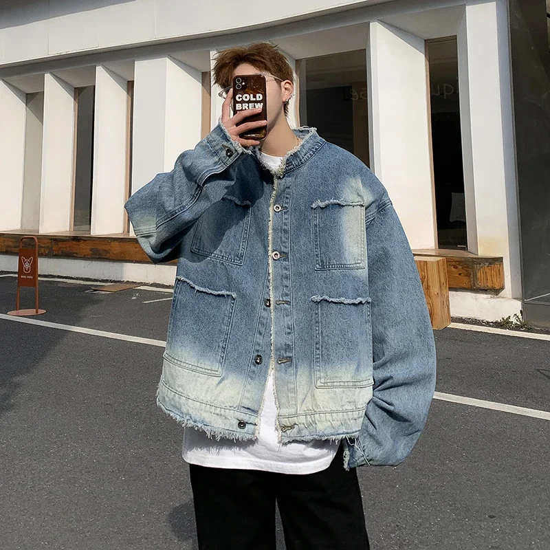 Jaket Denim Raw Edge Hip Pop R - Streetwear Brand Pants ulasan dan harga