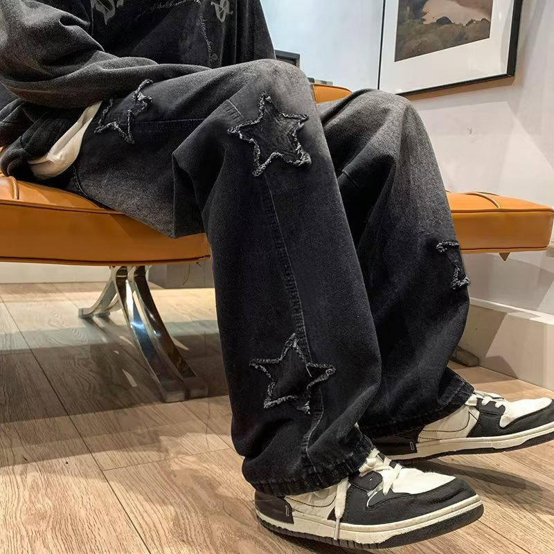 Jeans Longgar Fashion Bordir B - Streetwear Brand Pants ulasan dan harga